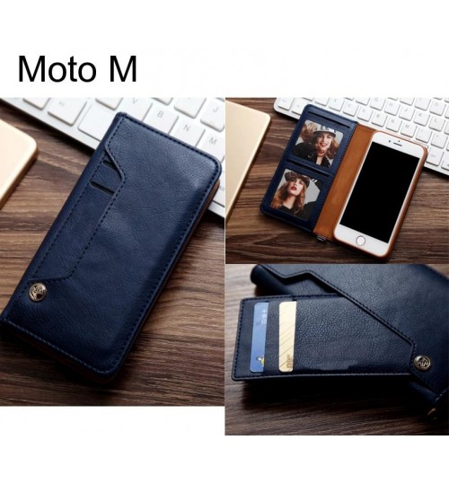 Moto M Slim Leather Wallet Case 6 Cards 2 Id Magnet - Blue