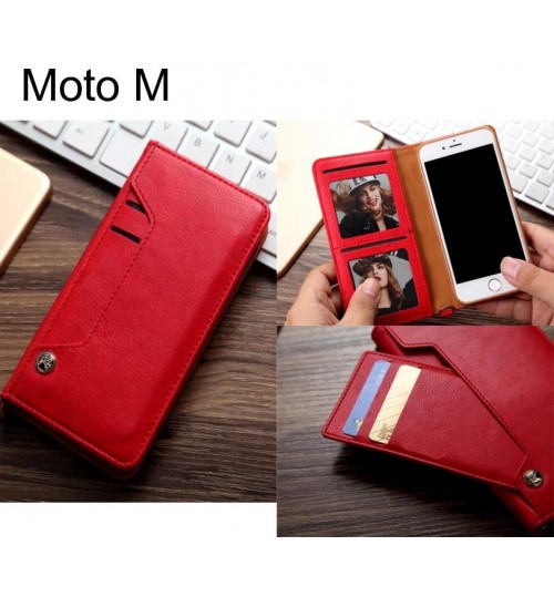 Moto M Slim Leather Wallet Case 6 Cards 2 Id Magnet - Red