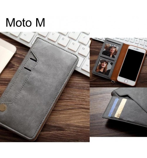 Moto M Slim Leather Wallet Case 6 Cards 2 Id Magnet - Grey