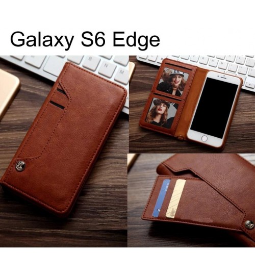 Galaxy S6 Edge slim leather wallet case 6 cards 2 ID magnet