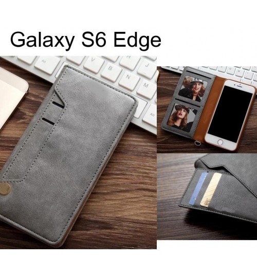 Galaxy S6 Edge slim leather wallet case 6 cards 2 ID magnet