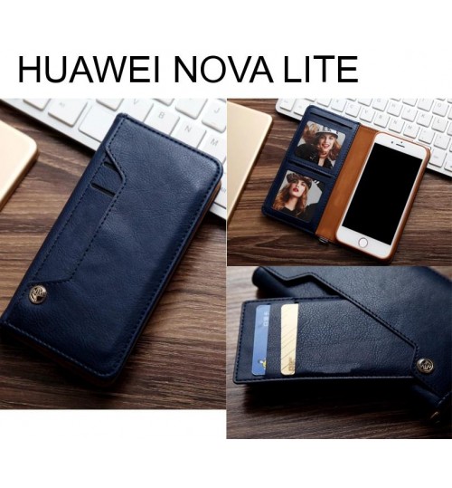 Huawei Nova Lite Slim Leather Wallet Case 6 Cards 2 Id Magnet - Blue