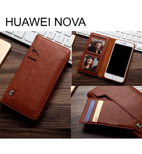 Huawei Nova Slim Leather Wallet Case 6 Cards 2 Id Magnet - Brown