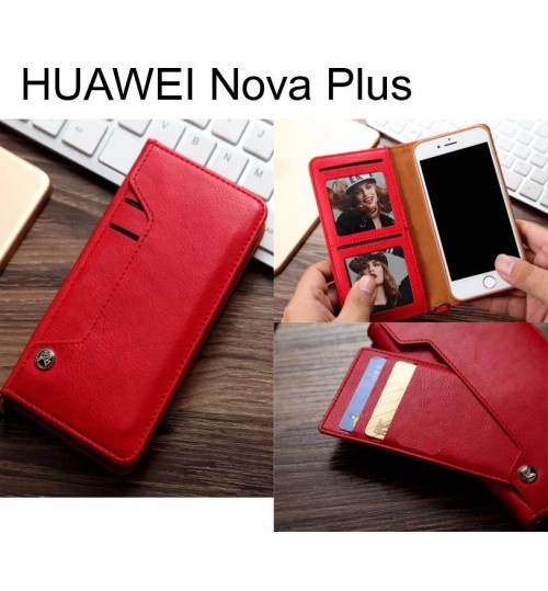 Huawei Nova Plus Slim Leather Wallet Case 6 Cards 2 Id Magnet - Red