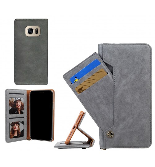 Galaxy S7 slim leather wallet case 6 cards 2 ID magnet