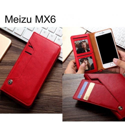 Meizu Mx6 Slim Leather Wallet Case 6 Cards 2 Id Magnet - Red