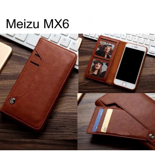 Meizu Mx6 Slim Leather Wallet Case 6 Cards 2 Id Magnet - Brown