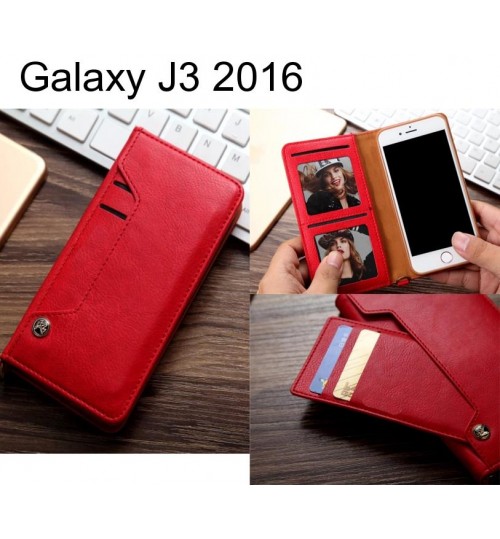 Galaxy J3 2016 Slim Leather Wallet Case 6 Cards 2 Id Magnet - Red