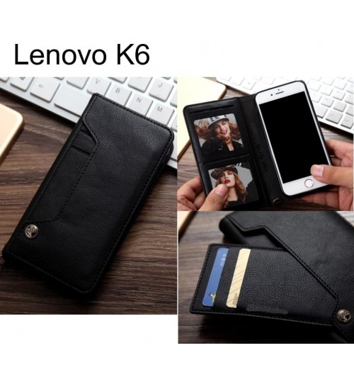 Lenovo K6 slim leather wallet case 6 cards 2 ID magnet