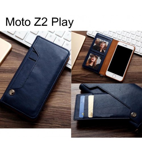 Moto Z2 Play slim leather wallet case 6 cards 2 ID magnet