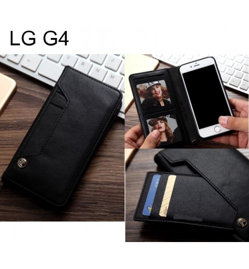 Lg G4 Slim Leather Wallet Case 6 Cards 2 Id Magnet - Black