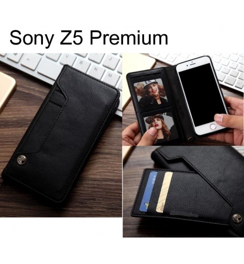 Sony Z5 Premium slim leather wallet case 6 cards 2 ID magnet