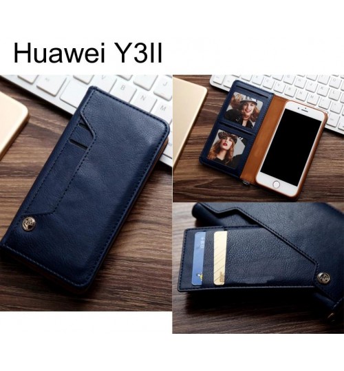 Huawei Y3ii Slim Leather Wallet Case 6 Cards 2 Id Magnet - Blue