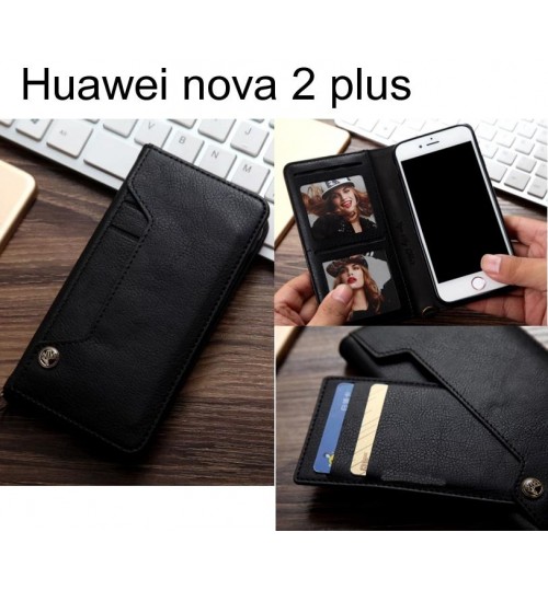 Huawei Nova 2 Plus Slim Leather Wallet Case 6 Cards 2 Id Magnet - Black