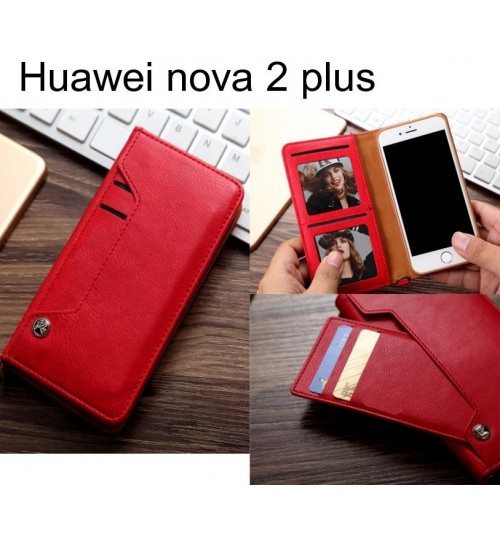 Huawei Nova 2 Plus Slim Leather Wallet Case 6 Cards 2 Id Magnet - Red