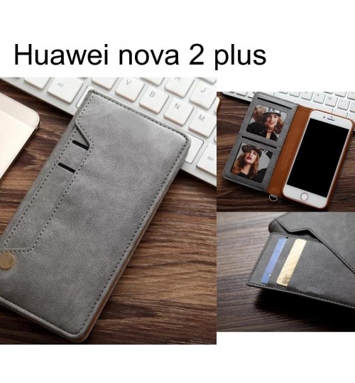 Huawei Nova 2 Plus Slim Leather Wallet Case 6 Cards 2 Id Magnet - Grey