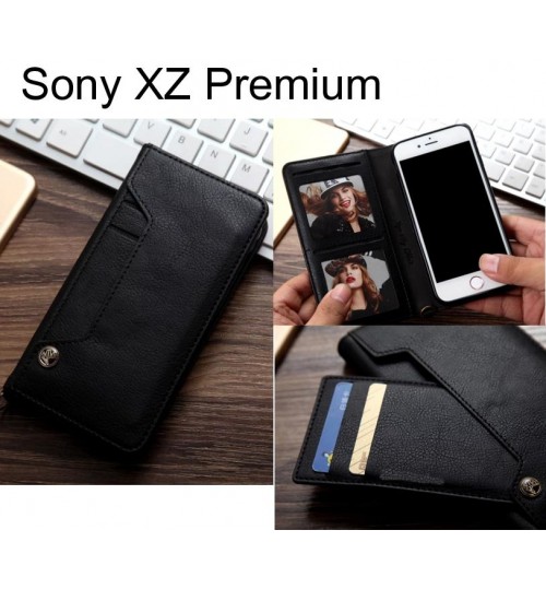 Sony Xz Premium Slim Leather Wallet Case 6 Cards 2 Id Magnet - Black
