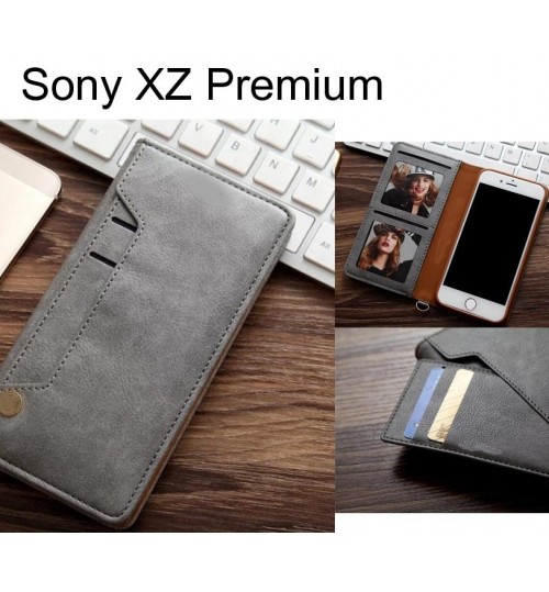Sony Xz Premium Slim Leather Wallet Case 6 Cards 2 Id Magnet - Grey