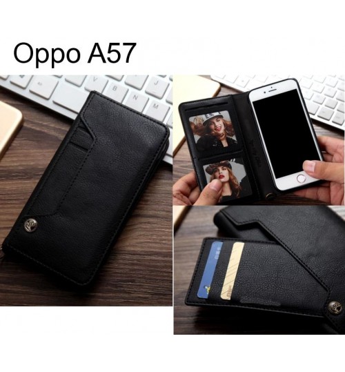 Oppo A57 slim leather wallet case 6 cards 2 ID magnet