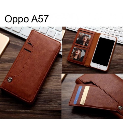 Oppo A57 slim leather wallet case 6 cards 2 ID magnet
