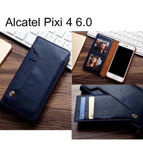 Alcatel Pixi 4 6.0 slim leather wallet case 6 cards 2 ID magnet