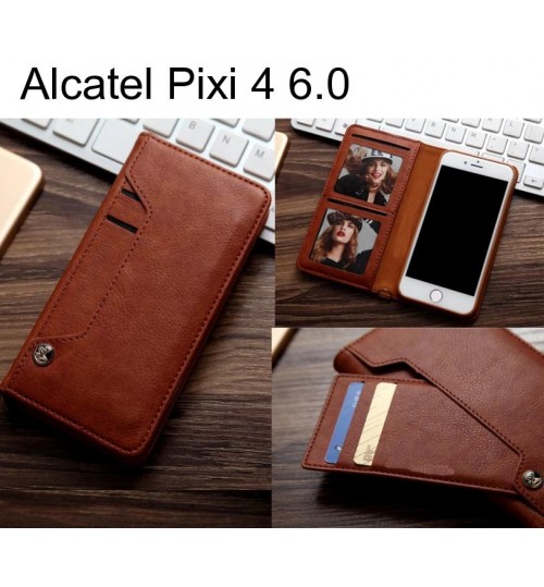 Alcatel Pixi 4 6.0 slim leather wallet case 6 cards 2 ID magnet