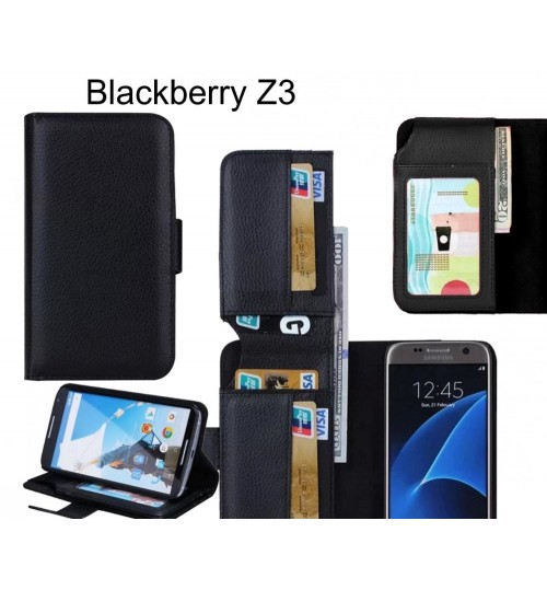 Blackberry Z3 Case Leather Wallet Case Cover - Black