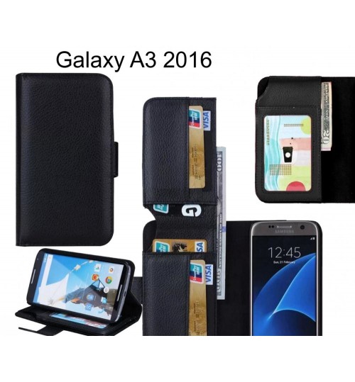 Galaxy A3 2016 Case Leather Wallet Case Cover - Black