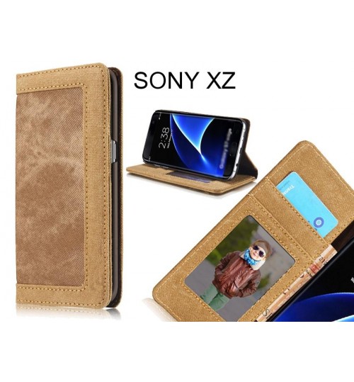 SONY XZ case contrast denim folio wallet case magnetic closure