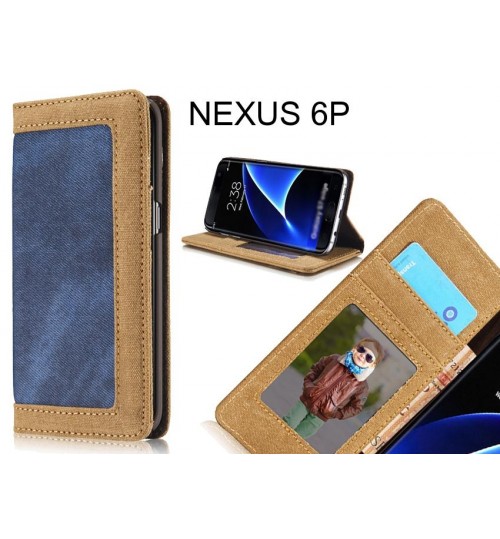 NEXUS 6P case contrast denim folio wallet case magnetic closure