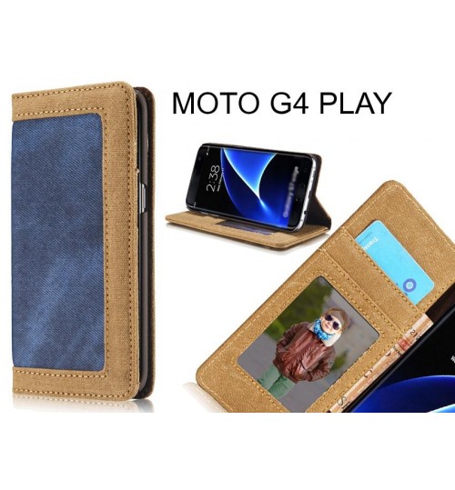MOTO G4 PLAY case contrast denim folio wallet case magnetic closure