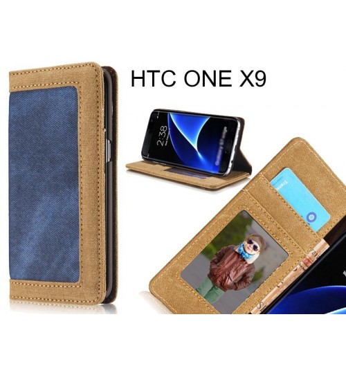 HTC ONE X9 case contrast denim folio wallet case magnetic closure