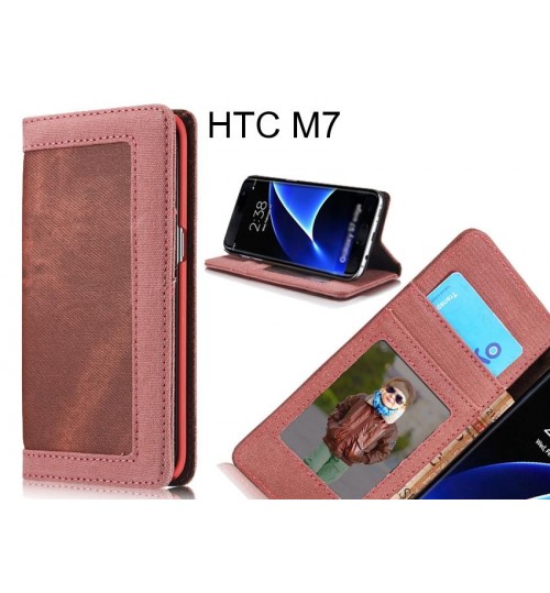 HTC M7 case contrast denim folio wallet case magnetic closure