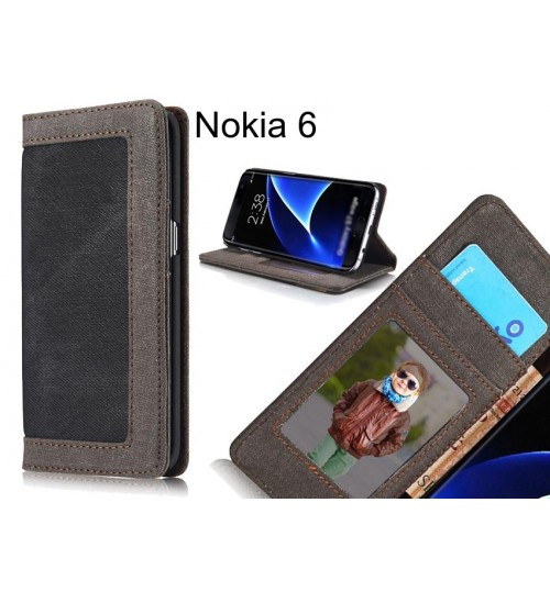 Nokia 6 case contrast denim folio wallet case magnetic closure