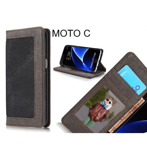 MOTO C case contrast denim folio wallet case magnetic closure