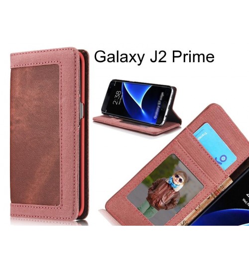 Galaxy J2 Prime case contrast denim folio wallet case magnetic closure