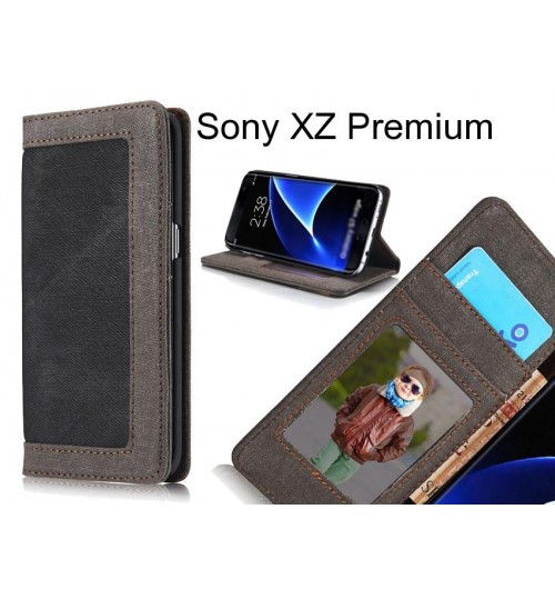 Sony XZ Premium case contrast denim folio wallet case magnetic closure