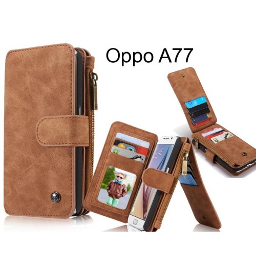 Oppo A77 Case Retro leather case multi cards cash pocket & zip