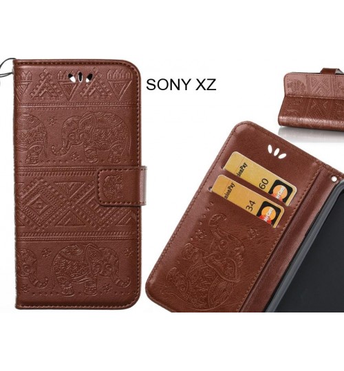 SONY XZ case Wallet Leather flip case Embossed Elephant Pattern