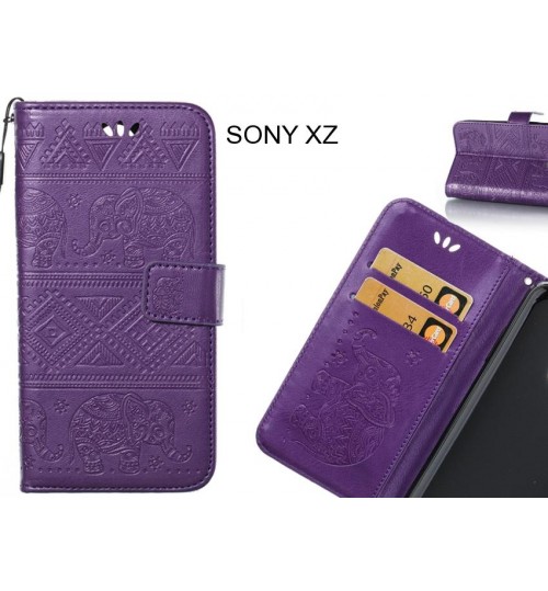 SONY XZ case Wallet Leather flip case Embossed Elephant Pattern