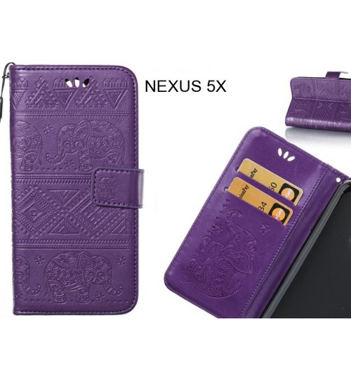 NEXUS 5X case Wallet Leather flip case Embossed Elephant Pattern