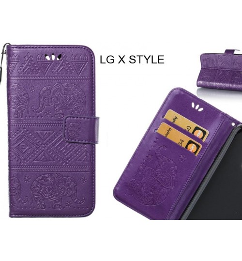 LG X STYLE case Wallet Leather flip case Embossed Elephant Pattern