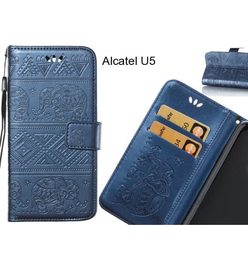 Alcatel U5 case Wallet Leather flip case Embossed Elephant Pattern