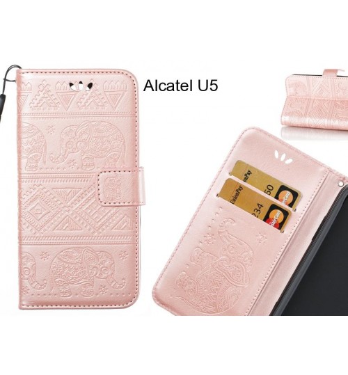 Alcatel U5 case Wallet Leather flip case Embossed Elephant Pattern