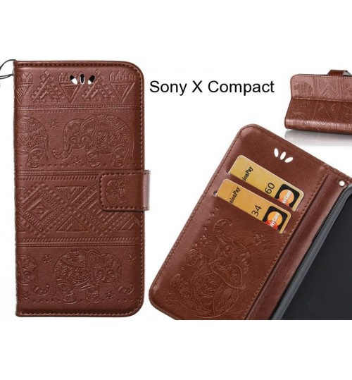 Sony X Compact case Wallet Leather flip case Embossed Elephant Pattern