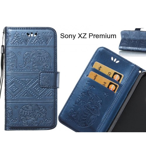 Sony XZ Premium case Wallet Leather flip case Embossed Elephant Pattern