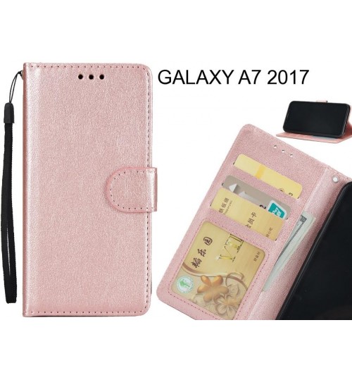 Galaxy A7 2017  Case Silk Texture Leather Wallet Case - Rose Gold