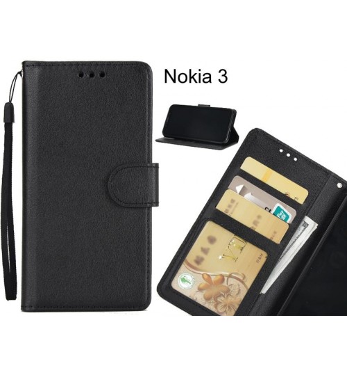 Nokia 3  Case Silk Texture Leather Wallet Case - Black