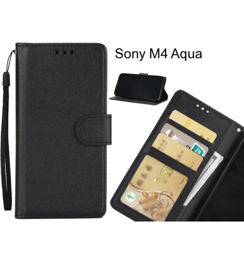 Sony M4 Aqua  Case Silk Texture Leather Wallet Case - Black
