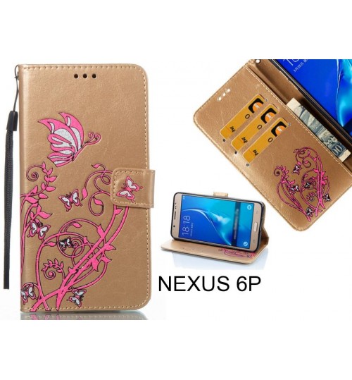 NEXUS 6P case Embossed Butterfly Flower Leather Wallet cover case